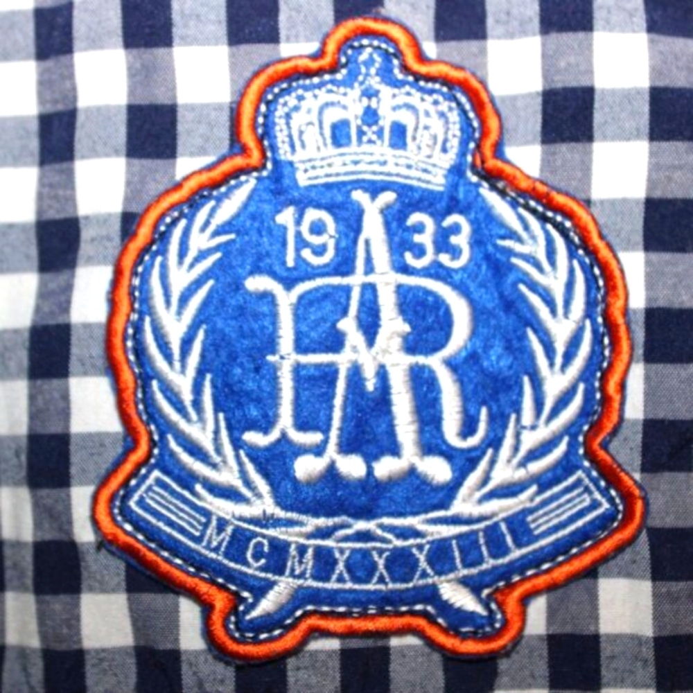 Red Ape Patchwork Button Down Shirt Blue Gray 2XL - image 9